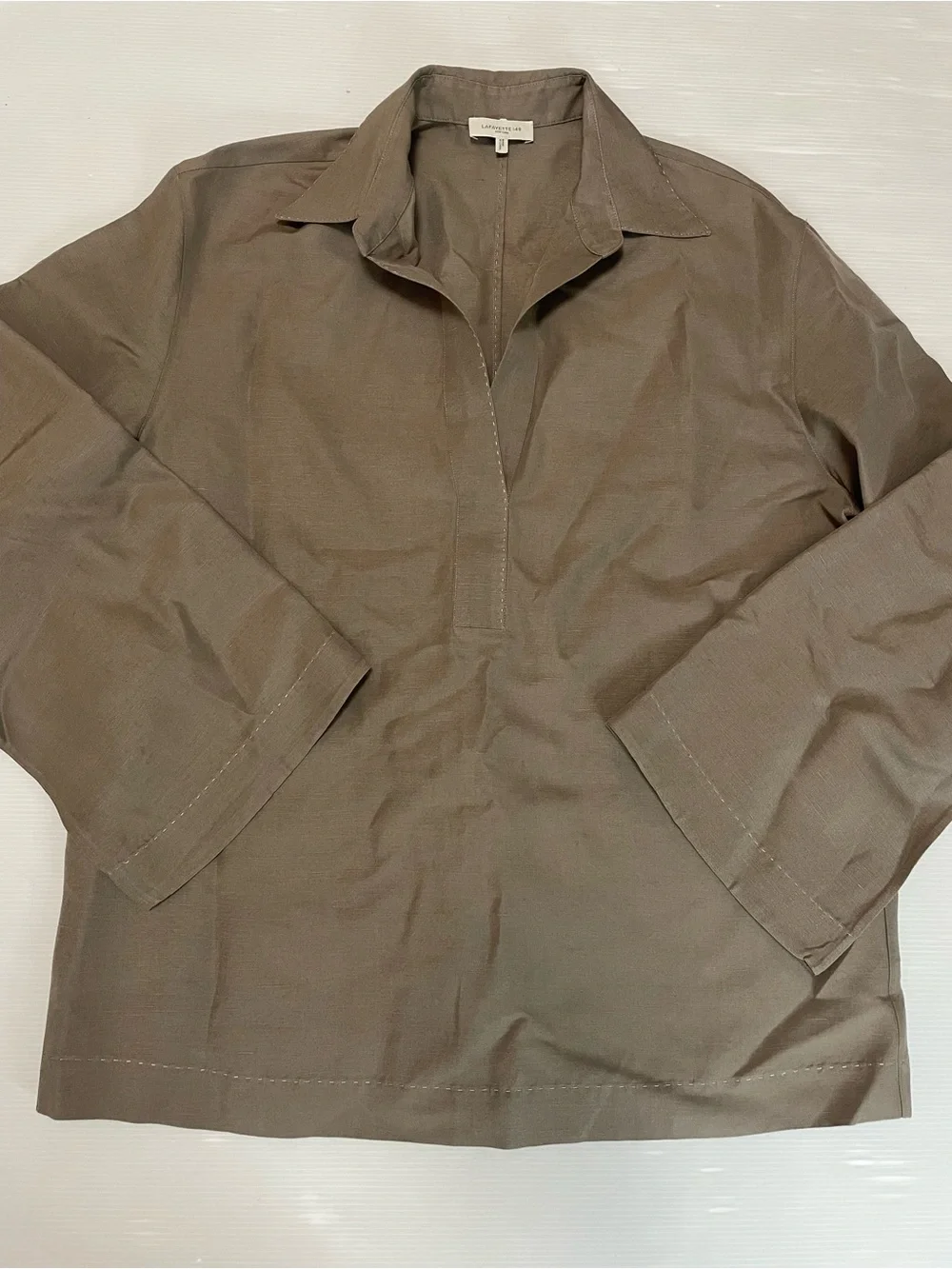LAFAYETTE 148 NEW YORK Silk Linen Tunic Blouse In Concrete Size M - Picture 2 of 12
